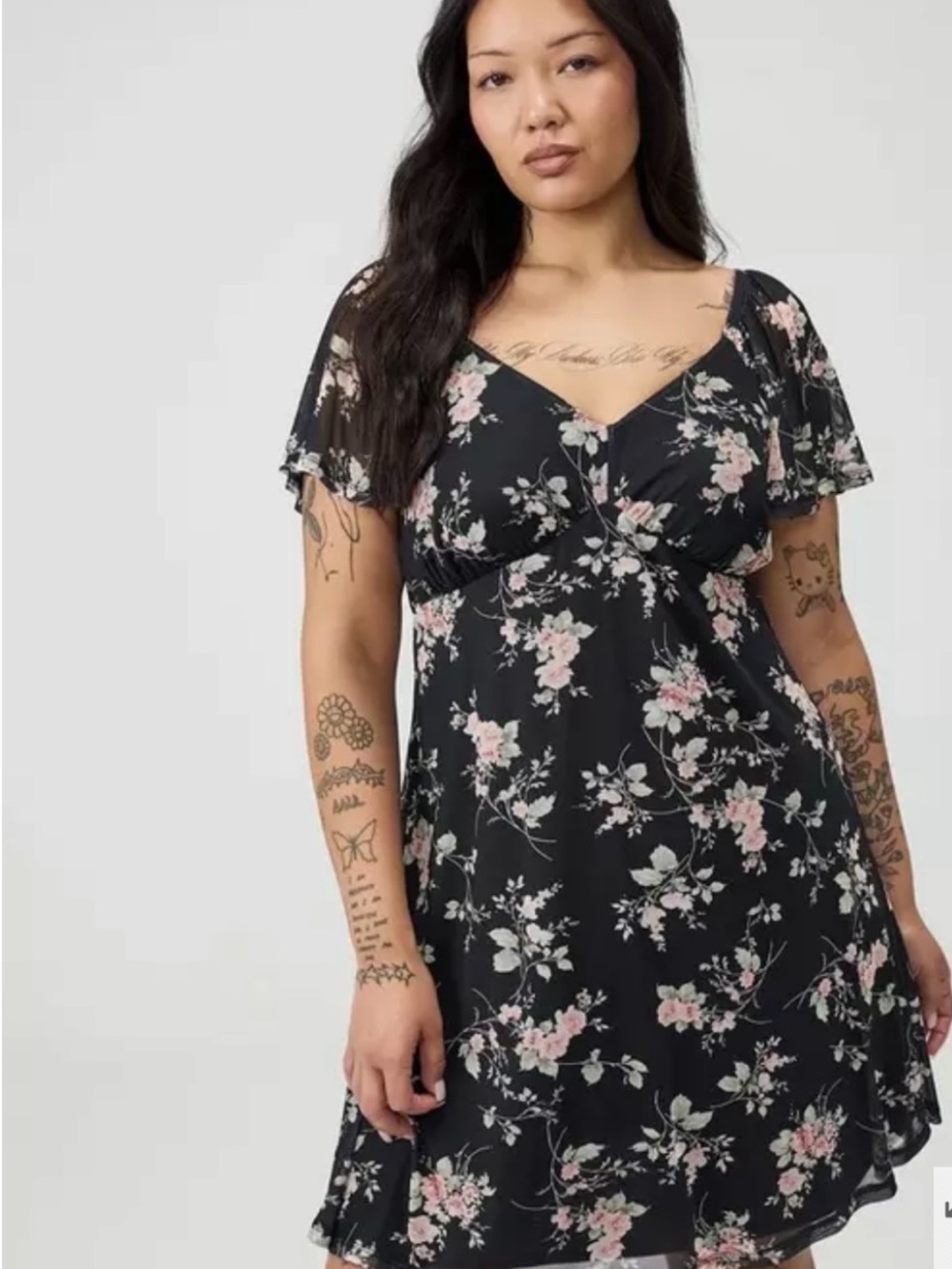 Torrid Flutter Sleeve Mesh Mini Dress Size 0 ( Grace Floral) NWT
